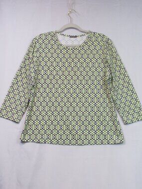 J. McLaughlin Catalina Cloth Blue/Green Geometric Print Blouse Top Size XL